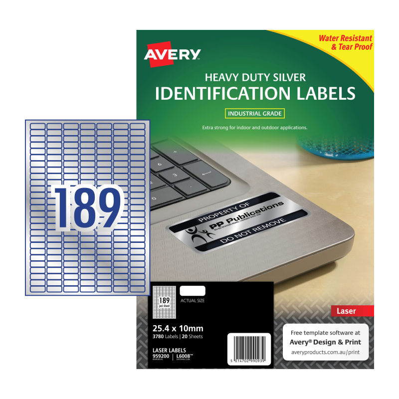 AVERY LaserLabel Slv L6008 189Up Pack of 20