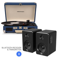 Thumbnail for CROSLEY Crosley Cruiser Bluetooth Portable Turntable - Blue + Bundled Majority D40 Bluetooth Speakers - Black