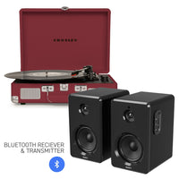 Thumbnail for CROSLEY Crosley Cruiser Bluetooth Portable Turntable - Burgundy + Bundled Majority D40 Bluetooth Speakers - Black