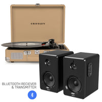 Thumbnail for CROSLEY Crosley Cruiser Bluetooth Portable Turntable - Light Tan + Bundled Majority D40 Bluetooth Speakers - Black