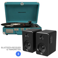Thumbnail for CROSLEY Crosley Cruiser Bluetooth Portable Turntable - Teal + Bundled Majority D40 Bluetooth Speakers - Black