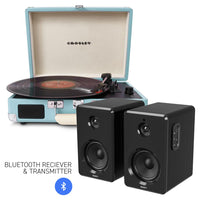 Thumbnail for CROSLEY Crosley Cruiser Bluetooth Portable Turntable - Turquoise + Bundled Majority D40 Bluetooth Speakers - Black