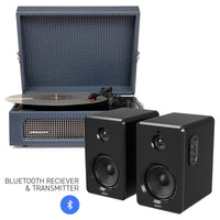 Thumbnail for CROSLEY Crosley Voyager Bluetooth Portable Turntable - Navy + Bundled Majority D40 Bluetooth Speakers - Black