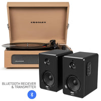 Thumbnail for CROSLEY Crosley Voyager Bluetooth Portable Turntable - Tan + Bundled Majority D40 Bluetooth Speakers - Black
