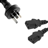 Thumbnail for 8WARE 2m 10amp Y Split Power Cable with AU/NZ 3-pin Male Plug 2xIEC F C13 Socket & Cord for PC & Monitor to Wall Power Socket CBPOWERY
