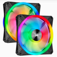 Thumbnail for CORSAIR QL140 RGB Dual Fan Kit with Lighting Node Core, ICUE, Anti Vibration, Low-Noise 140 mm Fan Blade, RGB LED PWM Fan 26dBA, 502 CFM, 2 Fan Pack