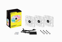 Thumbnail for CORSAIR White SP120 RGB ELITE, 120mm RGB LED PWM Fan with AirGuide, Triple Pack with Lighting Node CORE