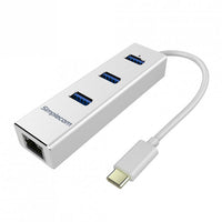 Thumbnail for SIMPLECOM CHN411 Silver Aluminium USB Type C to 3 Port USB 3.0 Hub with Gigabit Ethernet Adapter - CBAT-USBCLAN