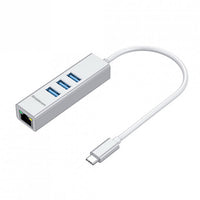 Thumbnail for SIMPLECOM CHN421 Silver Aluminium USB-C to 3 Port USB HUB with Gigabit Ethernet Adapter - CBAT-USBCLAN