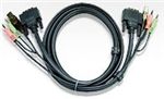 Thumbnail for Aten 1.8m DVI-D Single Link Male to Male with USB Type A Male to Type B Female, 3.5mm Stereo Audio & Mic Cable