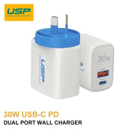 Thumbnail for USP 30W Dual Port (USB-A + USB-C) PD Fast Wall Charger - (6972475750633), PD + QC3.0 Fast & Safe Charge, Compact, Travel-Ready, FireProof Material