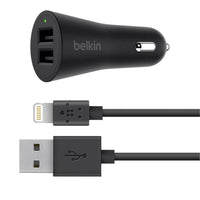 Thumbnail for BELKIN DUAL METALLIC CAR CHG W/LTG CBL,24W,4 - Black(F8J221bt04-BLK)