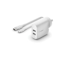 Thumbnail for BELKIN BOOST CHARGE Dual USB-A Wall Charger 24W + USB-A to USB-COrange® cable White