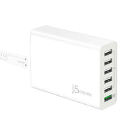 Thumbnail for J5Create JUP60 6-Port USB QC3.0 Super Charger 58W - AC Wall charger for tablets, Smartphones and iPads - Charge 6 devices simultaneously