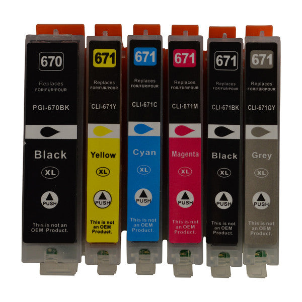 PGI-670XL CLI-671XL Compatible Inkjet Set 6 Cartridges