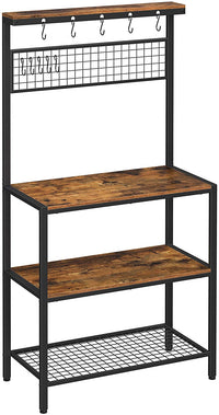 Thumbnail for Industrial Kitchen Baker's Rack with Storage Shelves 10 Hooks and Metal Mesh Shelf 84 x 40 x 170 cm Rustic Brown