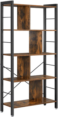 Thumbnail for 4-Tier Industrial Bookshelf Stable Iron Frame, Rustic Brown