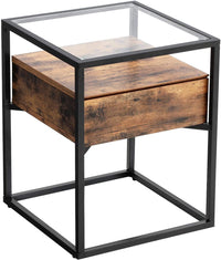 Thumbnail for Tempered Glass End Table with Drawer and Rustic Shelf  Stable Iron Frame