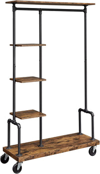 Thumbnail for Clothing Garment Rack on Wheels with 5-Tier, Industrial Pipe Style, Rustic Brown