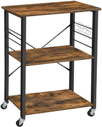 Thumbnail for Kitchen Baker's Rack,  3-Tier Serving Cart with Metal Frame and 6 Hooks, Rustic Brown