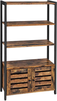 Thumbnail for Floor-Standing Storage Cabinet and Cupboard with 2 Louvred Doors and 3 Shelves, Rustic Brown
