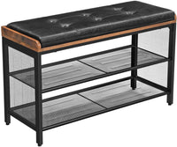 Thumbnail for Shoe Bench with Mesh Shelf and Faux Leather Vintage Brown Black 80 x 30 x 48 cm