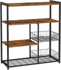 Thumbnail for Baker's Rack with 2 Metal Mesh Baskets, Shelves and Hooks, 80 x 35 x 95 cm, Industrial Style, Rustic Brown