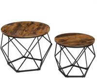 Thumbnail for Set of 2 Side Tables Robust Steel Frame Rustic Brown and Black