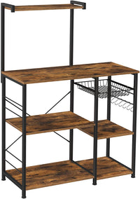 Thumbnail for Kithcen Baker's Rack with Shelves Microwave Stand with Wire Basket and 6 S-Hooks Rustic Brown