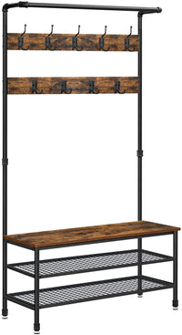 Thumbnail for Coat Rack Stand with 9 Hooks and Shoe Rack with Industrial Style Sturdy Steel Frame