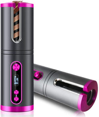 Thumbnail for Portable Wireless Automatic Hair Curler for Travel with LED Temperature Display, Timer and USB Rechargeable (Pink)