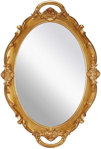 Thumbnail for Oval Antique Gold 25 x 38 cm Vintage Carved Hanging Wall Mirror for Bedroom and Living-Room