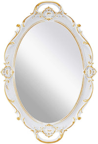 Thumbnail for Oval Antique White 25 x 38 cm Vintage Carved Hanging Wall Mirror for Bedroom and Living-Room