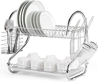 Thumbnail for 2 Tier Dish Rack with Drain Board for Kitchen Counter and Plated Chrome Dish Dryer Silver 42 x 25,5 x 38 cm