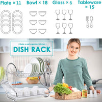 Thumbnail for 2 Tier Dish Rack with Drain Board for Kitchen Counter and Plated Chrome Dish Dryer Silver 42 x 25,5 x 38 cm
