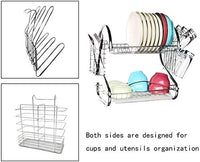 Thumbnail for 2 Tier Dish Rack with Drain Board for Kitchen Counter and Plated Chrome Dish Dryer Silver 42 x 25,5 x 38 cm