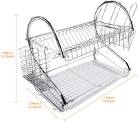 Thumbnail for 2 Tier Dish Rack with Drain Board for Kitchen Counter and Plated Chrome Dish Dryer Silver 42 x 25,5 x 38 cm