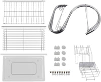Thumbnail for 2 Tier Dish Rack with Drain Board for Kitchen Counter and Plated Chrome Dish Dryer Silver 42 x 25,5 x 38 cm