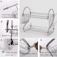 Thumbnail for 2 Tier Dish Rack with Drain Board for Kitchen Counter and Plated Chrome Dish Dryer Silver 42 x 25,5 x 38 cm