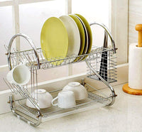 Thumbnail for 2 Tier Dish Rack with Drain Board for Kitchen Counter and Plated Chrome Dish Dryer Silver 42 x 25,5 x 38 cm