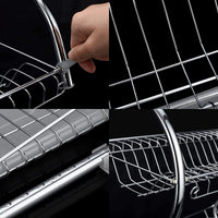 Thumbnail for 2 Tier Dish Rack with Drain Board for Kitchen Counter and Plated Chrome Dish Dryer Silver 42 x 25,5 x 38 cm