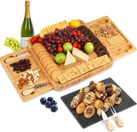Thumbnail for Bamboo Cheese Board Set with Knife Set with 4 Stainless Steel Knife & Thick Wooden tray for Wine Crackers, Brie and Meat