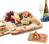 Thumbnail for Bamboo Cheese Board Set with Knife Set with 4 Stainless Steel Knife & Thick Wooden tray for Wine Crackers, Brie and Meat