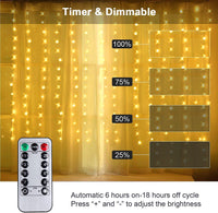 Thumbnail for USB Powered 300 LED Curtain String Light with 8 Modes and Remote Control for Bedroom Party Wedding Decorations