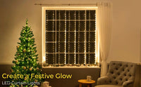 Thumbnail for USB Powered 300 LED Curtain String Light with 8 Modes and Remote Control for Bedroom Party Wedding Decorations
