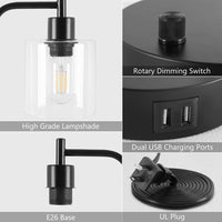 Thumbnail for 2x Pack Industrial Table Lamp with 2 USB Port for Bedside Nightstand Desk and Living Room Office (Bulb not Included)