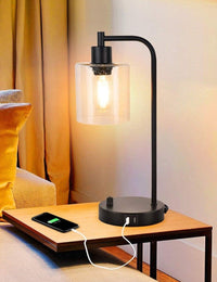 Thumbnail for 2x Pack Industrial Table Lamp with 2 USB Port for Bedside Nightstand Desk and Living Room Office (Bulb not Included)