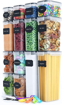 Thumbnail for 14 Pieces Airtight Food Storage and BPA Free Plastic with Easy Lock Black Lids Labels for Kitchen