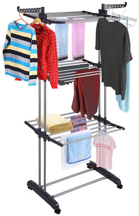 Thumbnail for 3 Tier Foldable Clothes Drying Rack for Laundry Dryer with Hanger Stand Rail Indoor