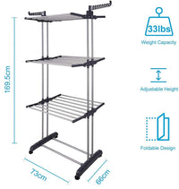 Thumbnail for 3 Tier Foldable Clothes Drying Rack for Laundry Dryer with Hanger Stand Rail Indoor